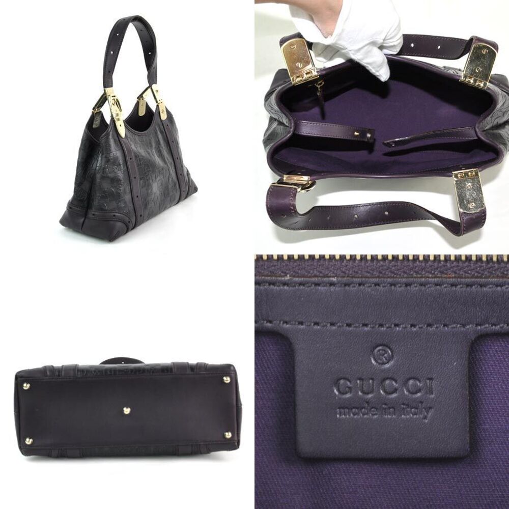 Gucci Purple Classic Leather Bag Embossed Gold Shoulder Dark
